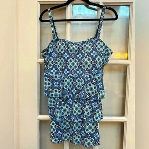 A Shore Fit | Blue Bohemian Tankini Swim Top Plus Size 22W